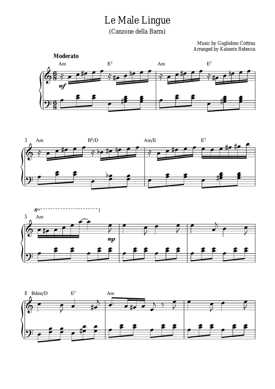 Le Male Lingue (Canzone della Barra) Piano Method scores gallery preview page 1