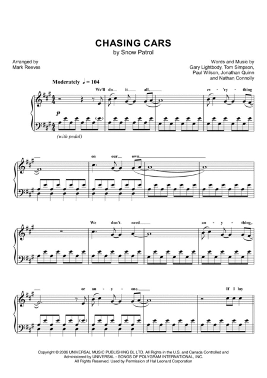 Chasing Cars Piano Solo scores gallery preview page 2