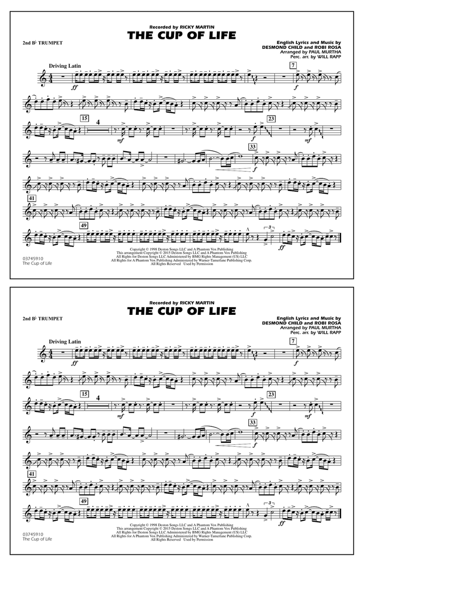 The Cup of Life - 2nd Bb Trumpet Marching Band scores gallery preview page 1