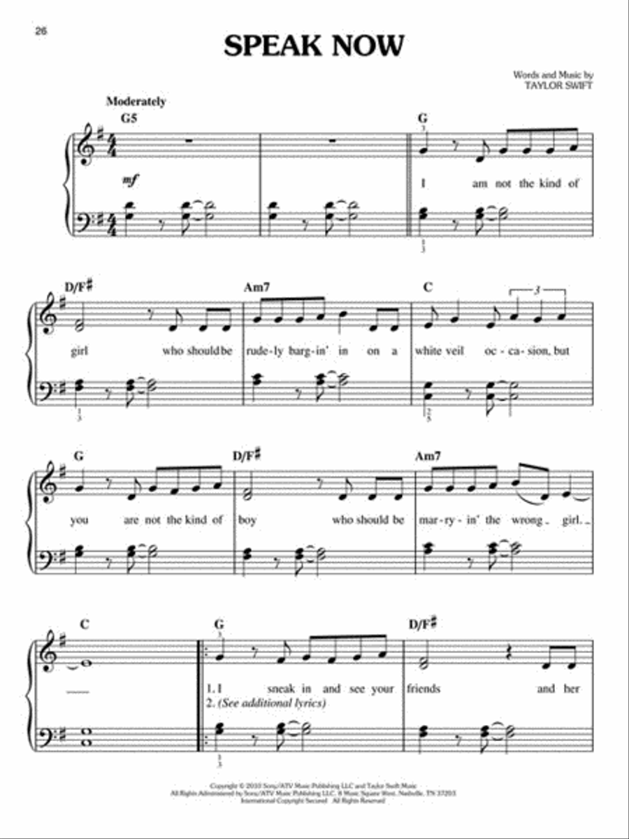 Taylor Swift – Speak Now Easy Piano scores gallery preview page 2