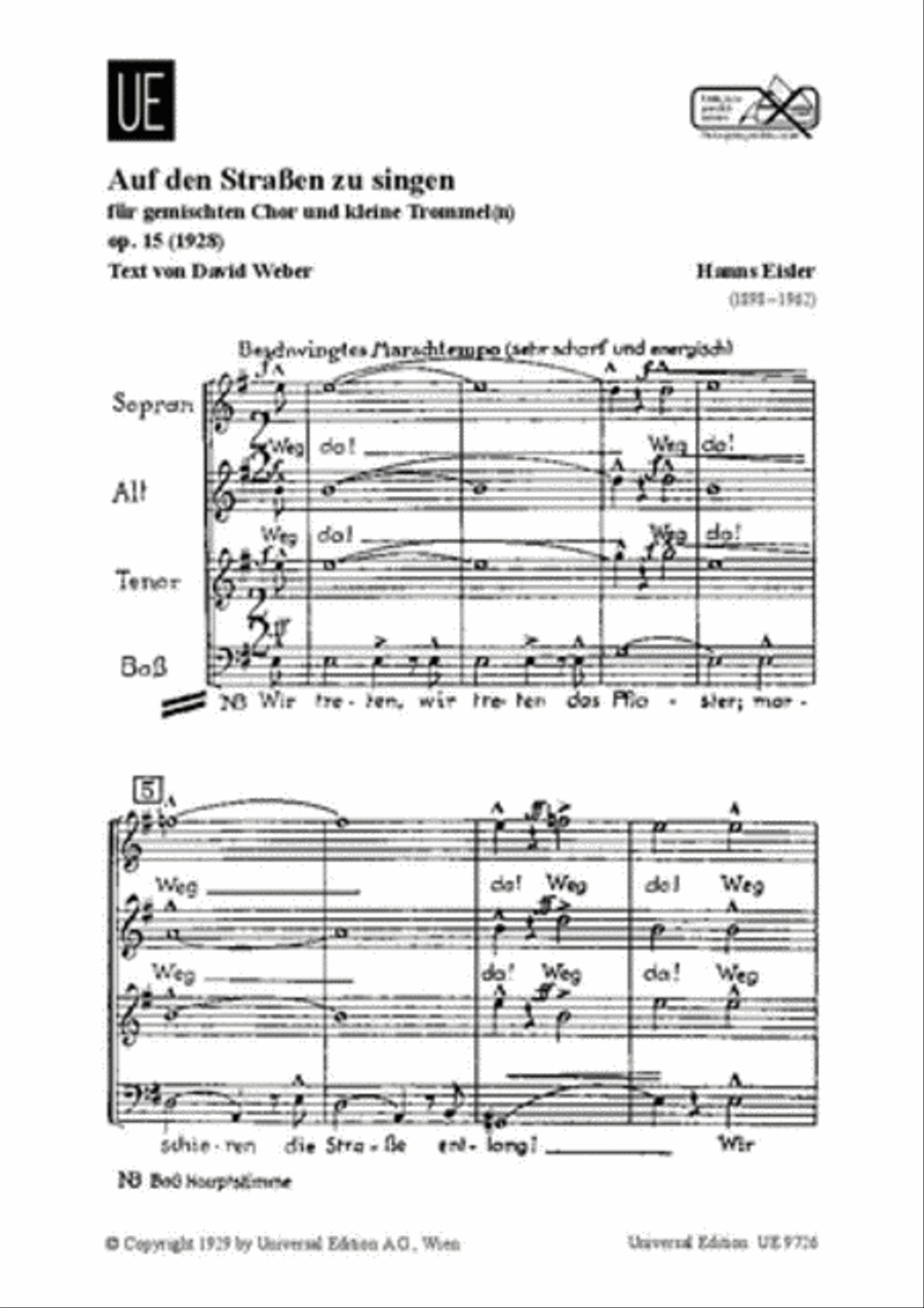 Auf Den Strassen Zu Singen, Op School and Community scores gallery preview page 1