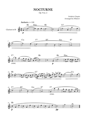 Chopin Nocturne op. 9 no. 2 | Clarinet in Bb | B-flat Major | Chords | Easy beginner