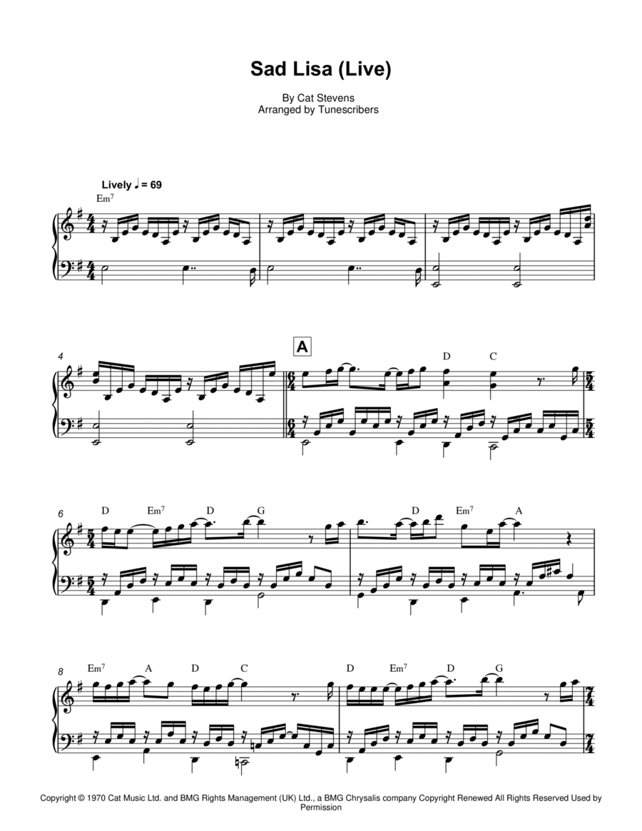 Sad Lisa (Live) Piano Solo scores gallery preview page 1