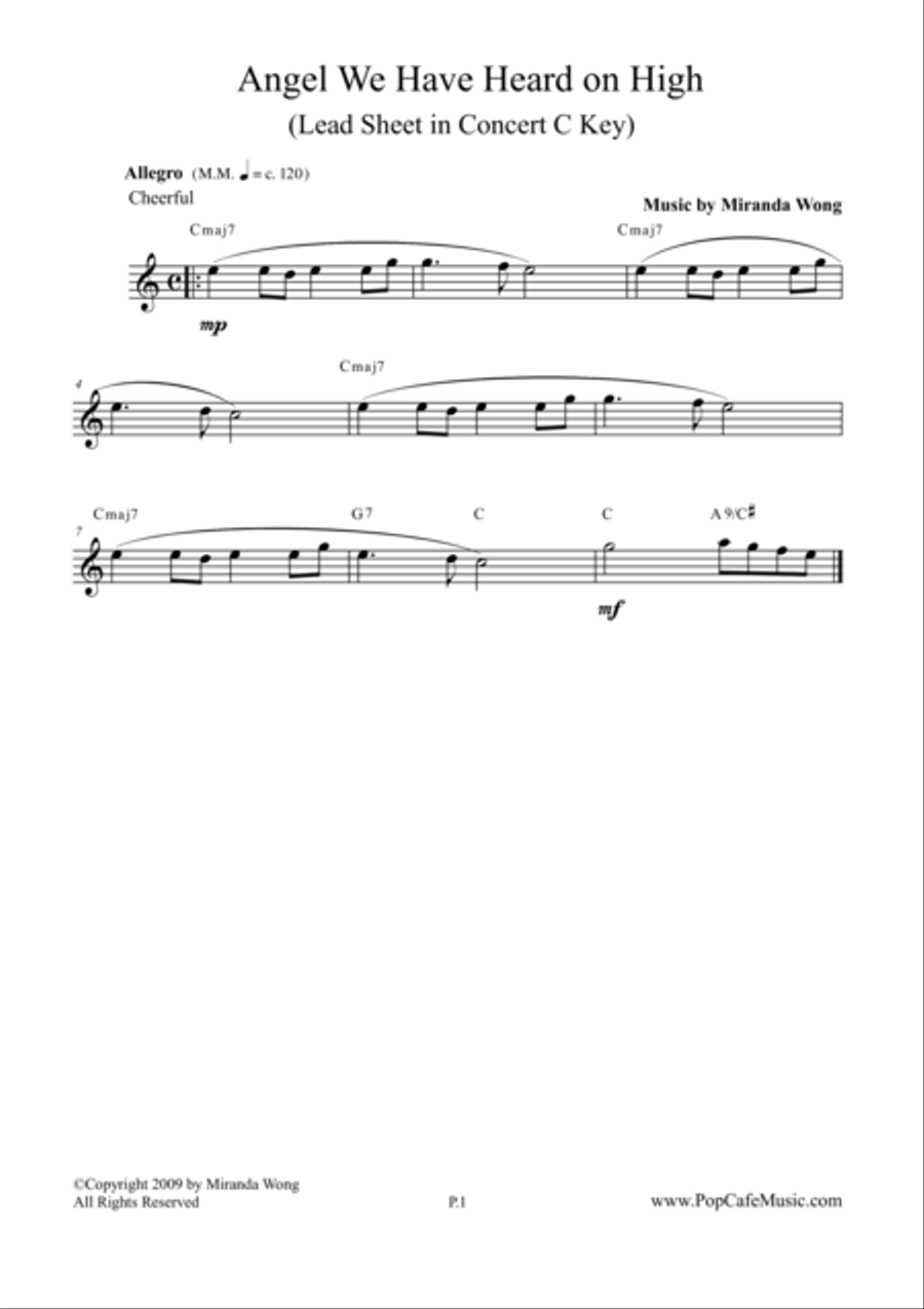 Angel We Have Heard on High - Violin or Flute Solo in C Key Small Ensemble scores gallery preview page 1