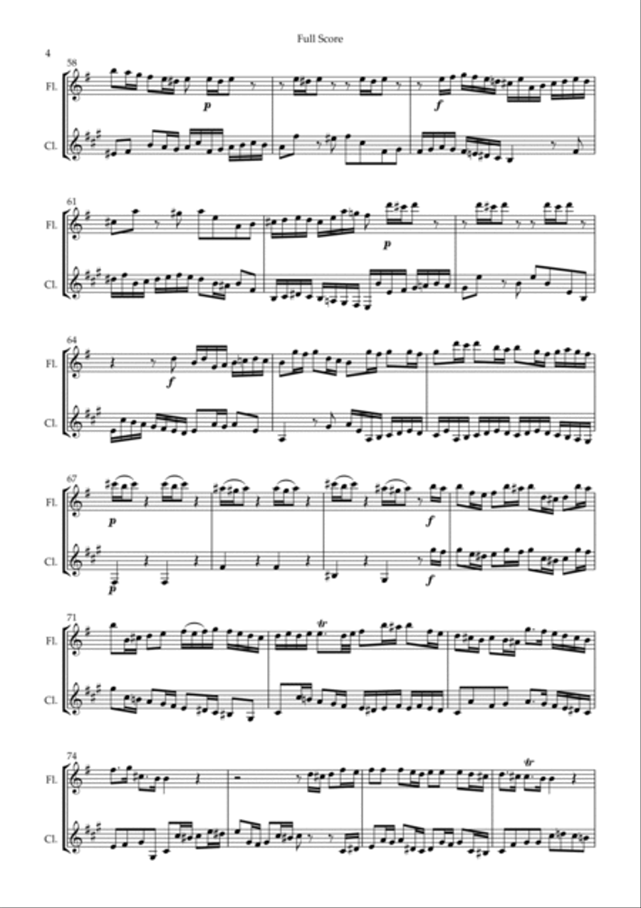 Brandenburg Concerto No. 3 in G major, BWV 1048 1st Mov. (J.S. Bach) for Flute & Clarinet Duo Woodwind Duet scores gallery preview page 4