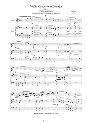 Beethoven - Violin Concerto in D major Op.61 for Violin and Piano - Score and Part