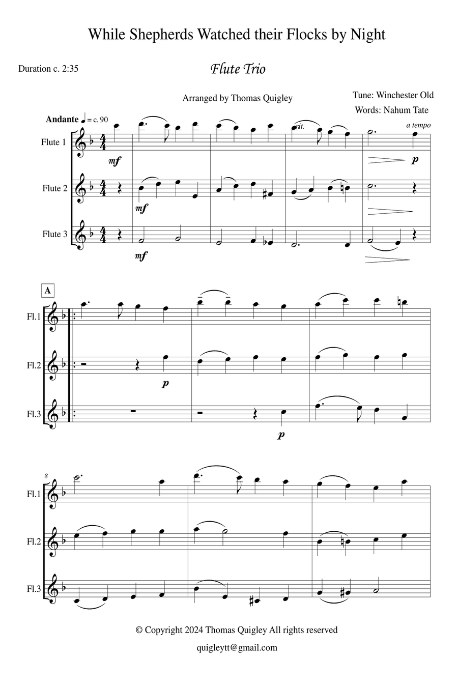 While Shepherds Watched Their Flocks By Night Flute Trio scores gallery preview page 2
