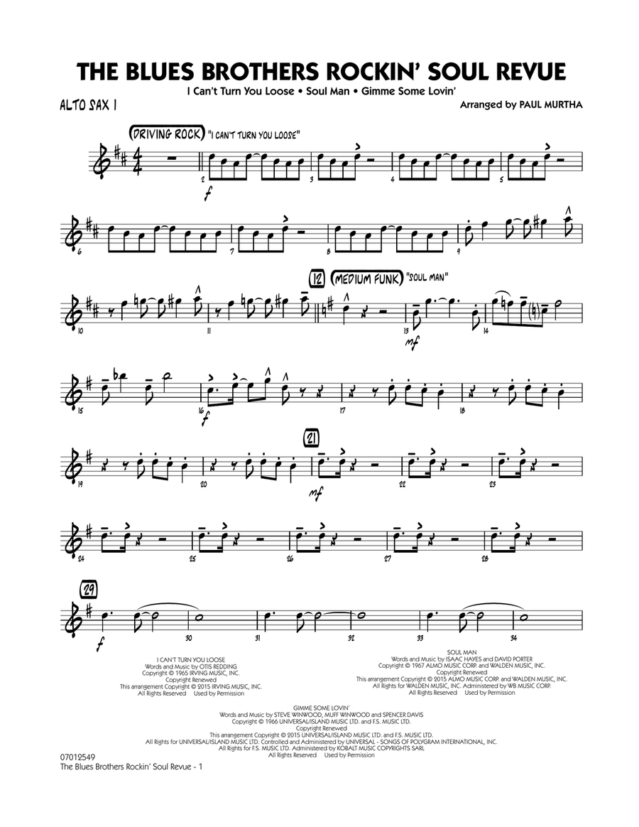 The Blues Brothers Rockin' Soul Revue - Alto Sax 1 Jazz Ensemble scores gallery preview page 1