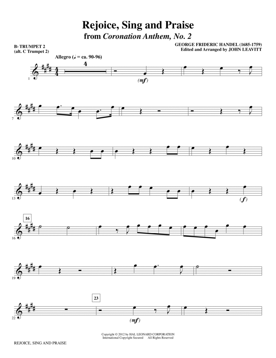 Rejoice, Sing And Praise - Bb Trumpet 2 (alt. C Tpt. 2)