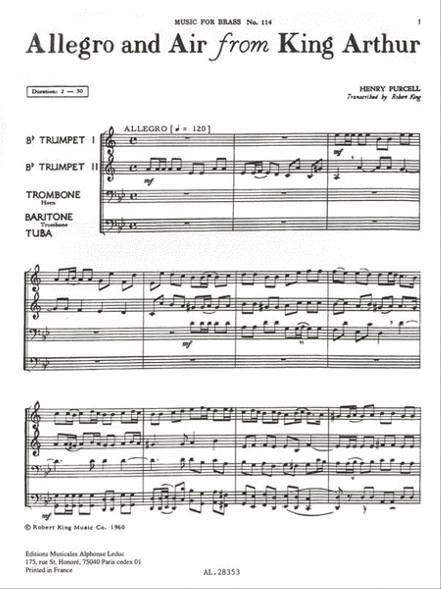 Allegro & Air From 'king Arthur' (quintet-brass) School and Community scores gallery preview page 2