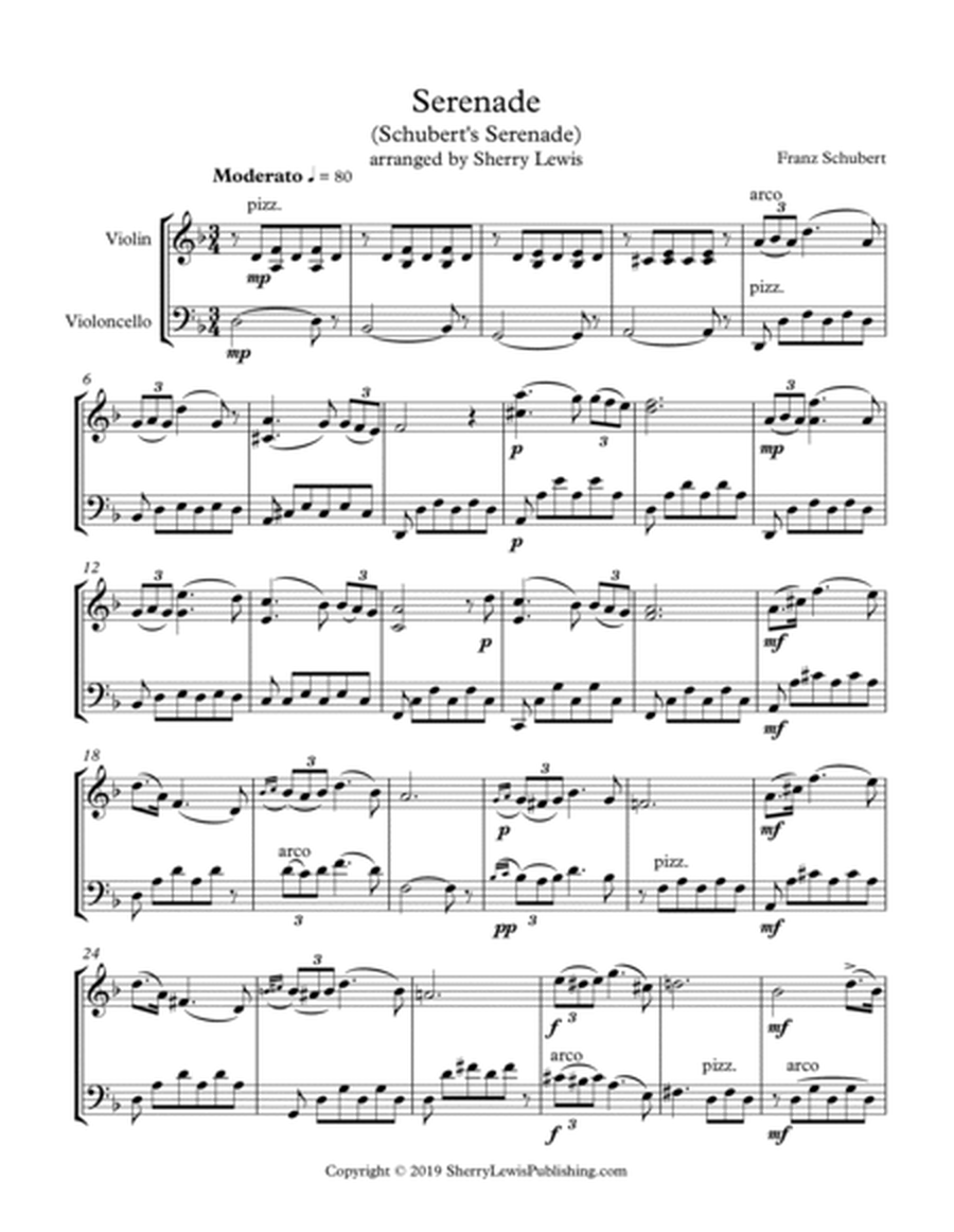 SCHUBERT SERENADE String Duo, Intermediate Level for violin and cello image number null