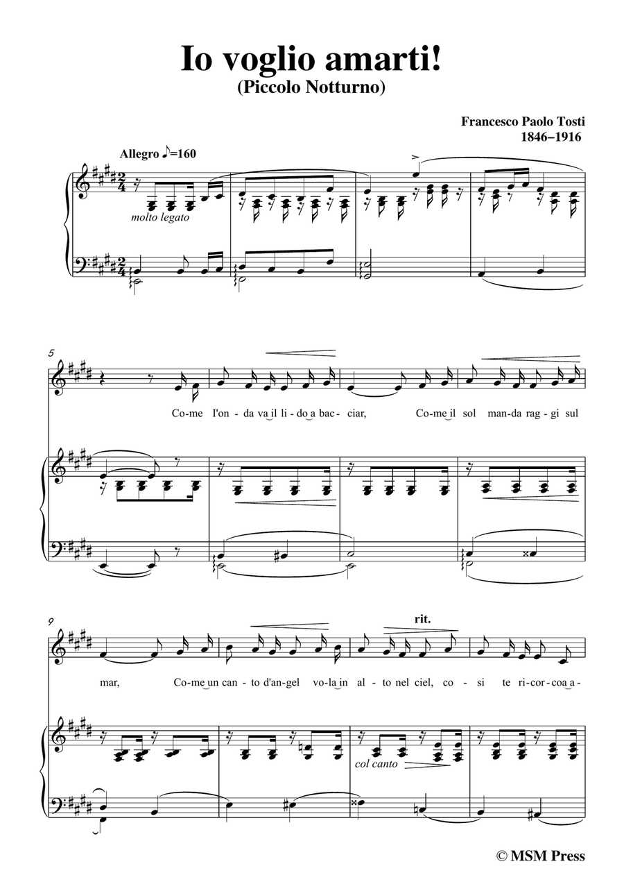 Tosti-Io voglio amarti! In E Major,for Voice and Piano Piano, Vocal scores gallery preview page 3