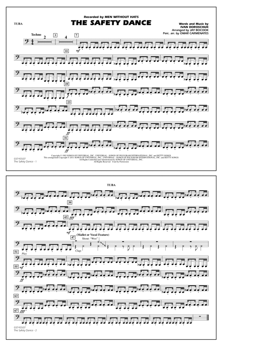 The Safety Dance - Tuba The Safety Dance - Tuba Marching Band scores gallery preview page 1
