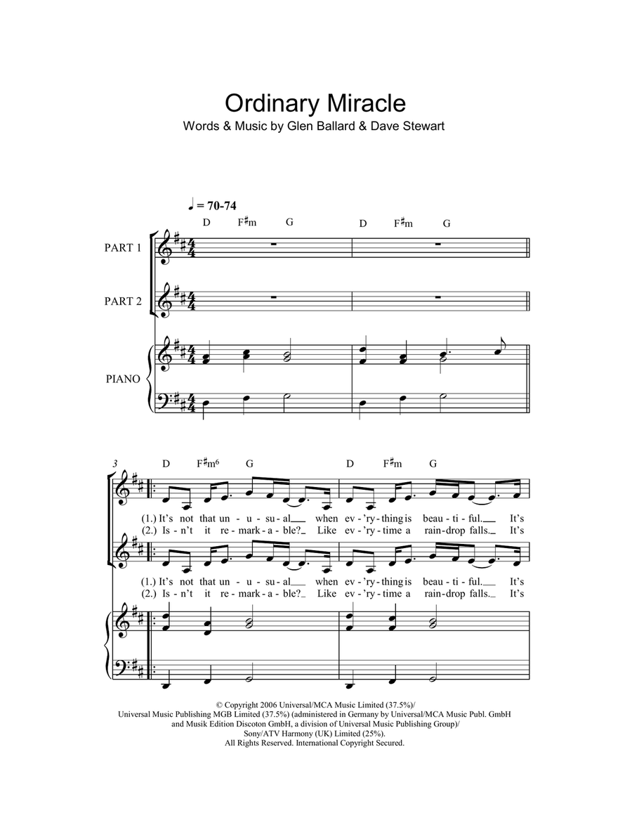 Ordinary Miracle (arr. Rick Hein) 2-Part scores gallery preview page 1