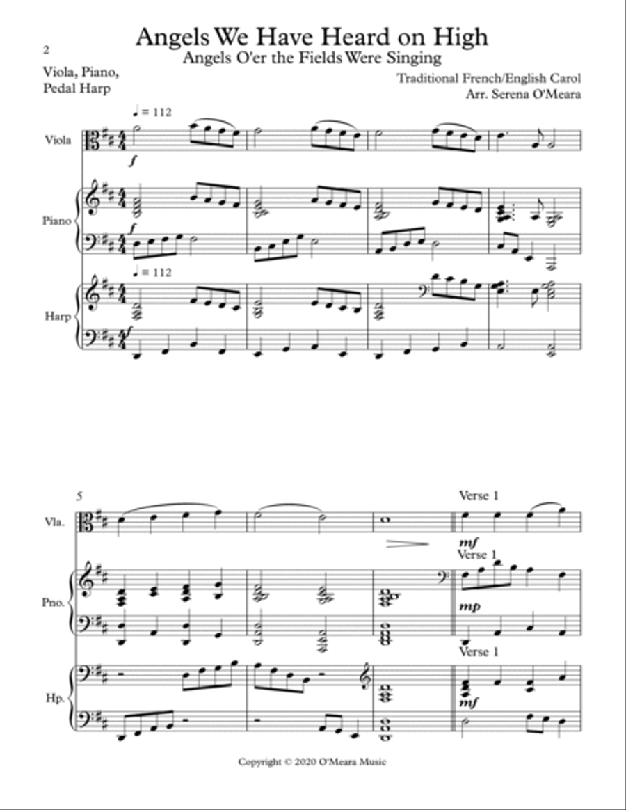 Angels We Have Heard On High, Trio for Viola, Pedal Harp and Piano