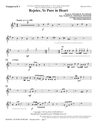 Book cover for Rejoice, Ye Pure In Heart (arr. Heather Sorenson) - Bb Trumpet 1