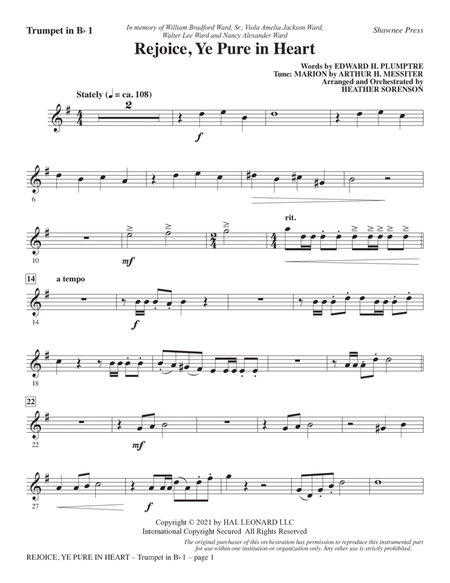 Rejoice, Ye Pure In Heart (arr. Heather Sorenson) - Bb Trumpet 1