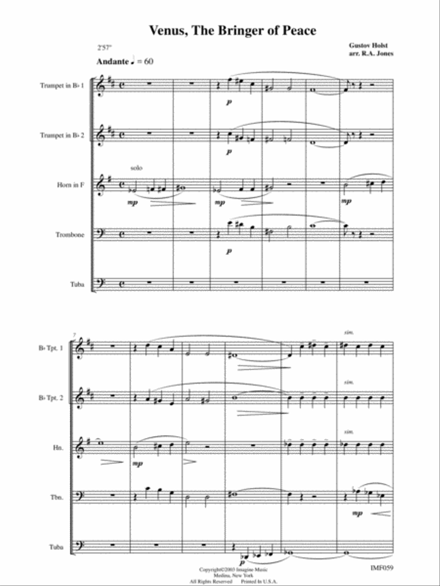 Venus, the Bringer of Peace Brass Quintet scores gallery preview page 2