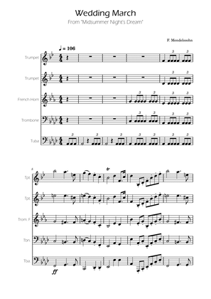 Book cover for Wedding March - Brass Quintet- F.Mendelssohn