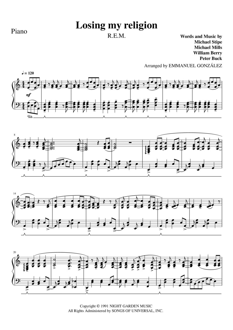 Losing My Religion Piano Solo scores gallery preview page 1