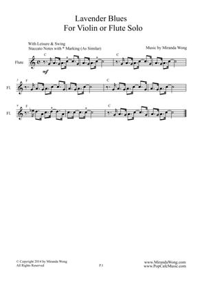 Lavender Blues - Jazz Flute or Violin Solo (Jazz Exercise & Etudes No.2)