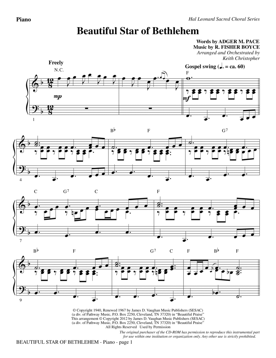 Beautiful Star Of Bethlehem - Piano Choir scores gallery preview page 1