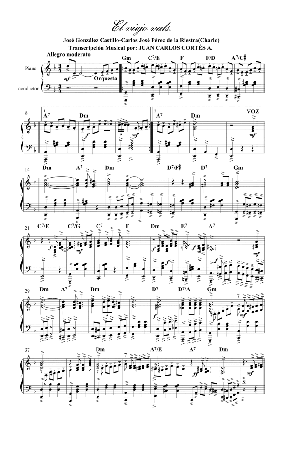 El viejo vals. Por: José González Castillo y Carlos José Pérez de la Riestra (Charlo) Piano Method scores gallery preview page 1