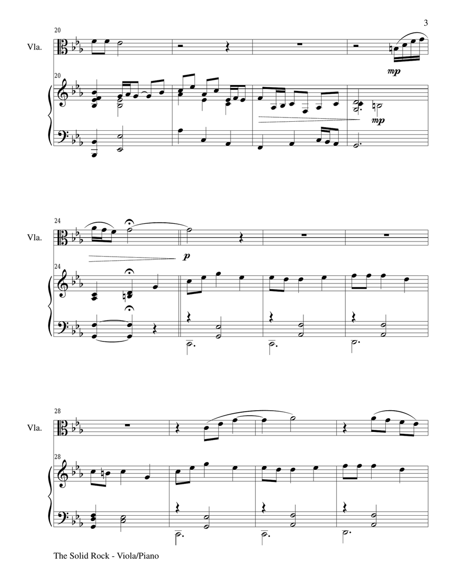 THE SOLID ROCK (Viola/Piano and Viola Part) Viola scores gallery preview page 3