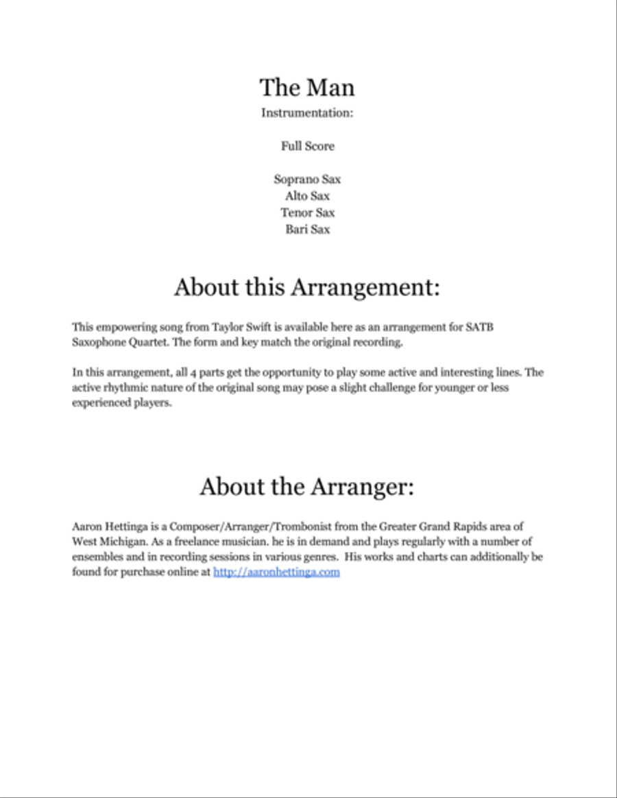 The Man The Man Saxophone Quartet scores gallery preview page 2