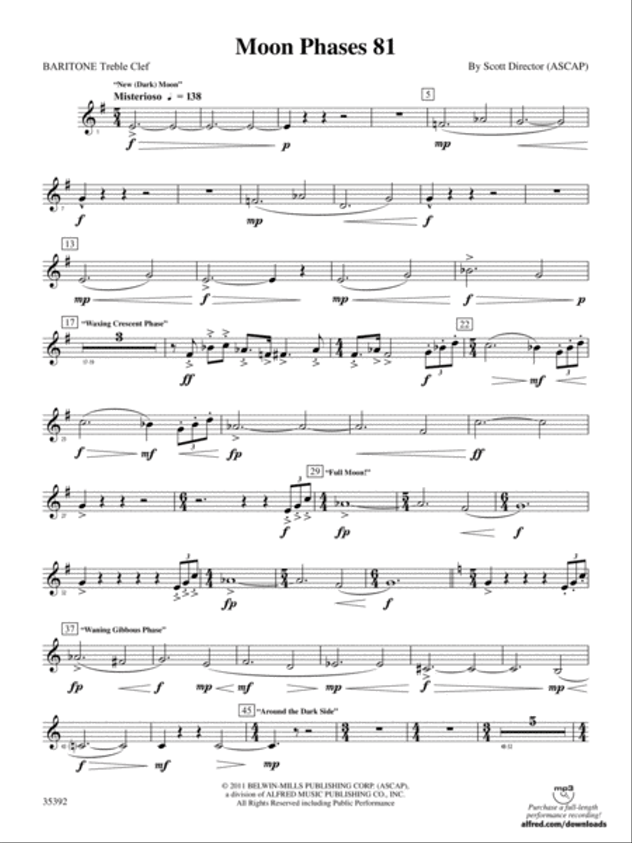 Moon Phases 81: (World Part) Baritone T.C. Concert Band scores gallery preview page 1