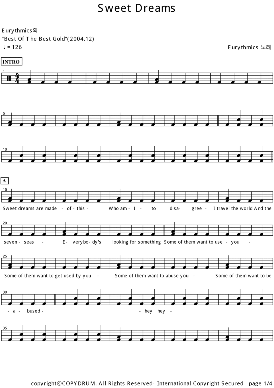 Sweet Dreams (are Made Of This) Drum Set scores gallery preview page 1