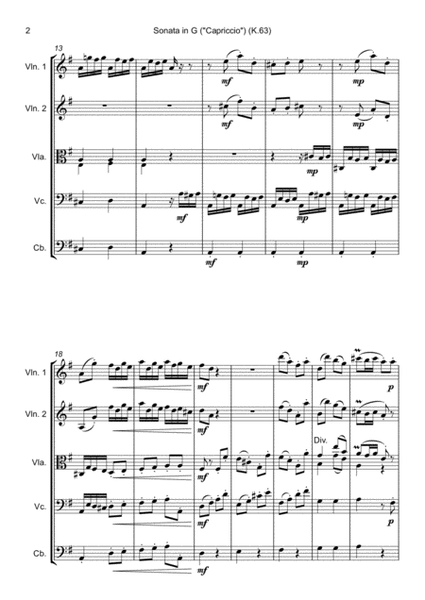 Sonata in G ("Capriccio") (K.63) by Scarlatti - arranged for string orchestra image number null