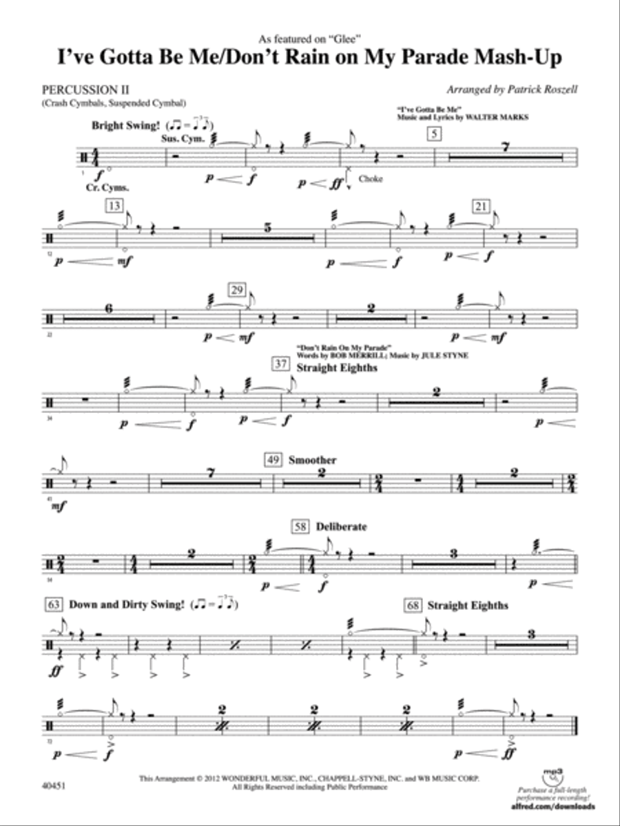 I’ve Gotta Be Me / Don’t Rain on My Parade Mash-Up: 2nd Percussion Full Orchestra scores gallery preview page 1