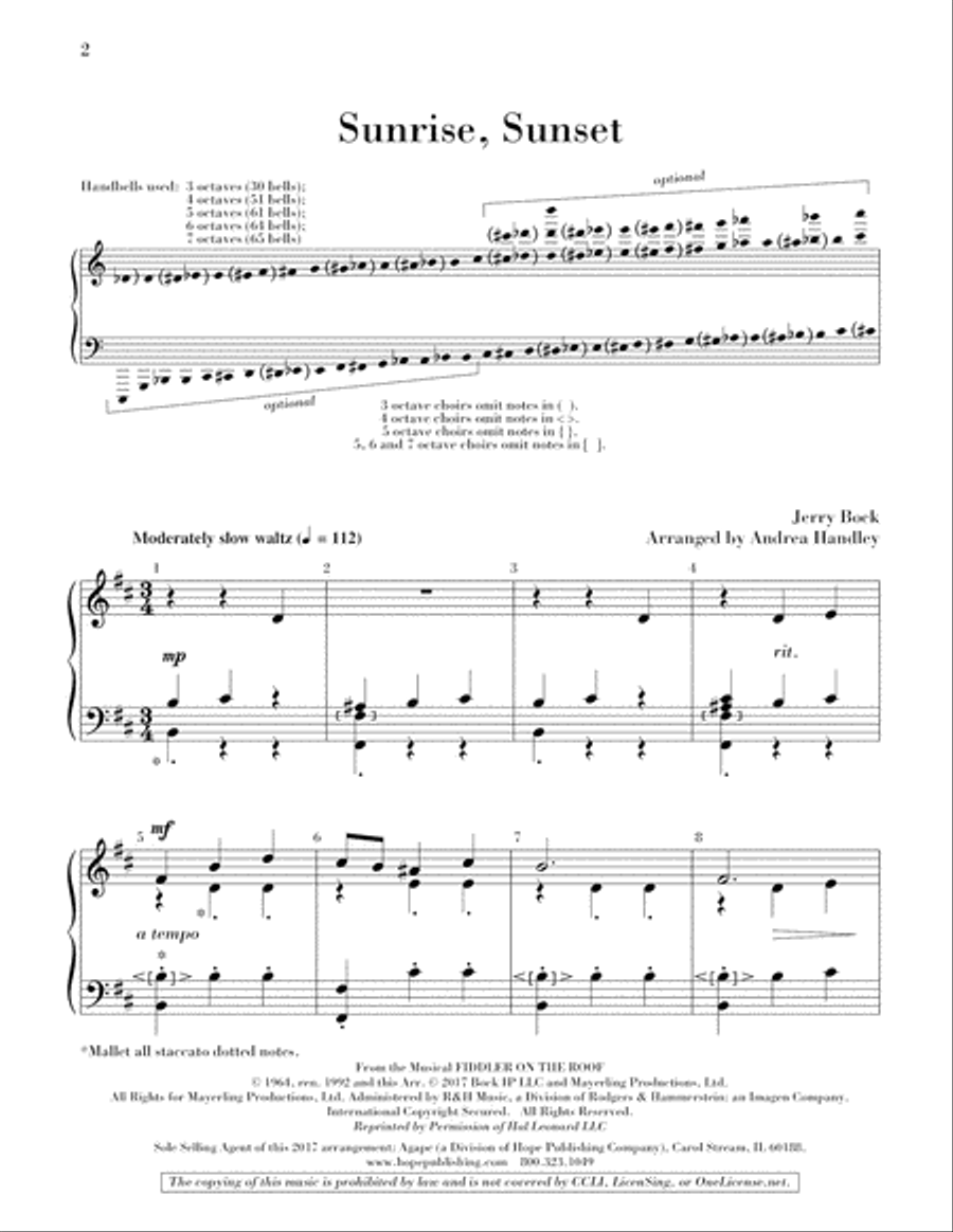 Sunrise, Sunset Handbell Choir scores gallery preview page 2