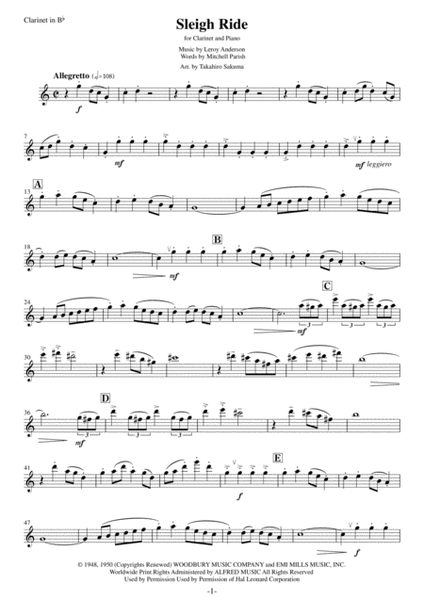 Sleigh Ride for Clarinet and Piano image number null