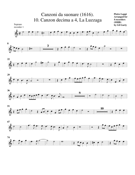 La Luzzaga a4 (Canzoni da suonare,1616, no.10) (arrangement for 4 recorders)