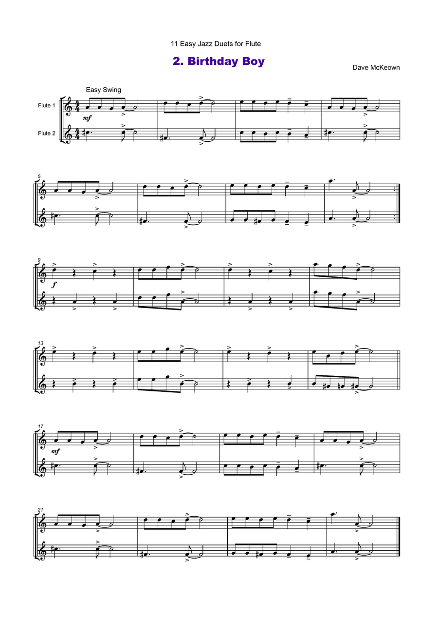 11 Easy Jazz Duets for Flute Flute Duet scores gallery preview page 3