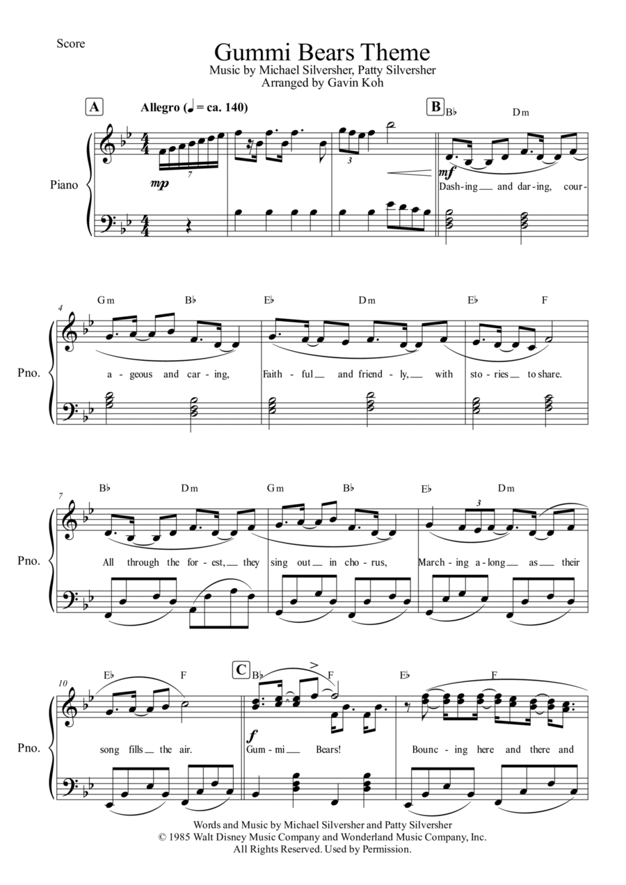 Gummi Bears Theme Piano, Vocal, Guitar scores gallery preview page 1