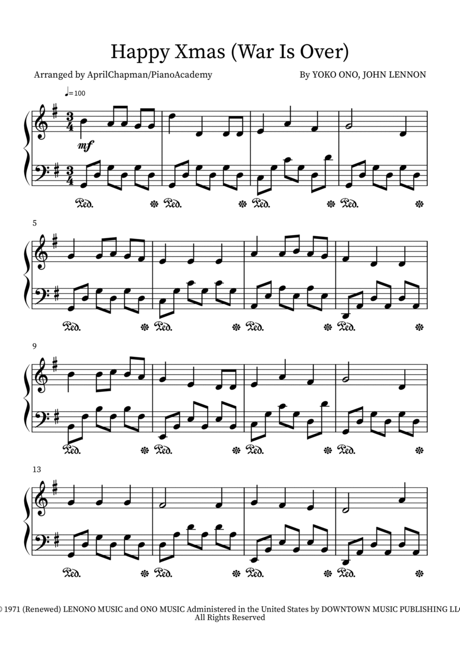 Happy Xmas (War Is Over) Piano Solo scores gallery preview page 1