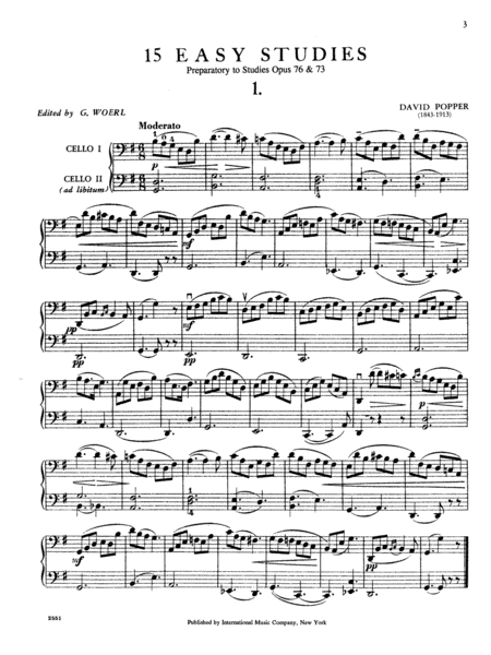 15 Easy Studies (1St Pos.) (Preparatory To Opus 73 & 76) (With 2Nd Cello Ad Lib.)