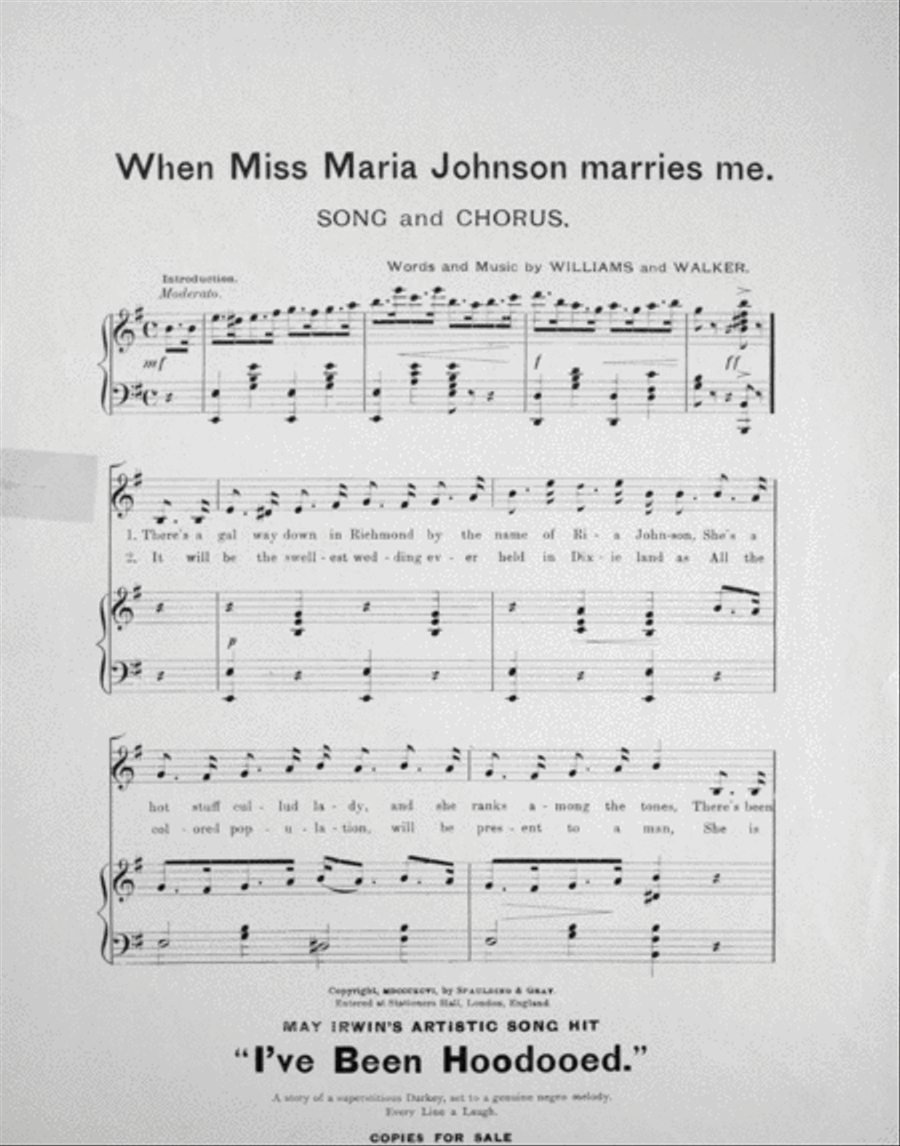 Williams & Walker's Great Negro Song, When Miss Maria Johnson Marries Me Voice scores gallery preview page 2