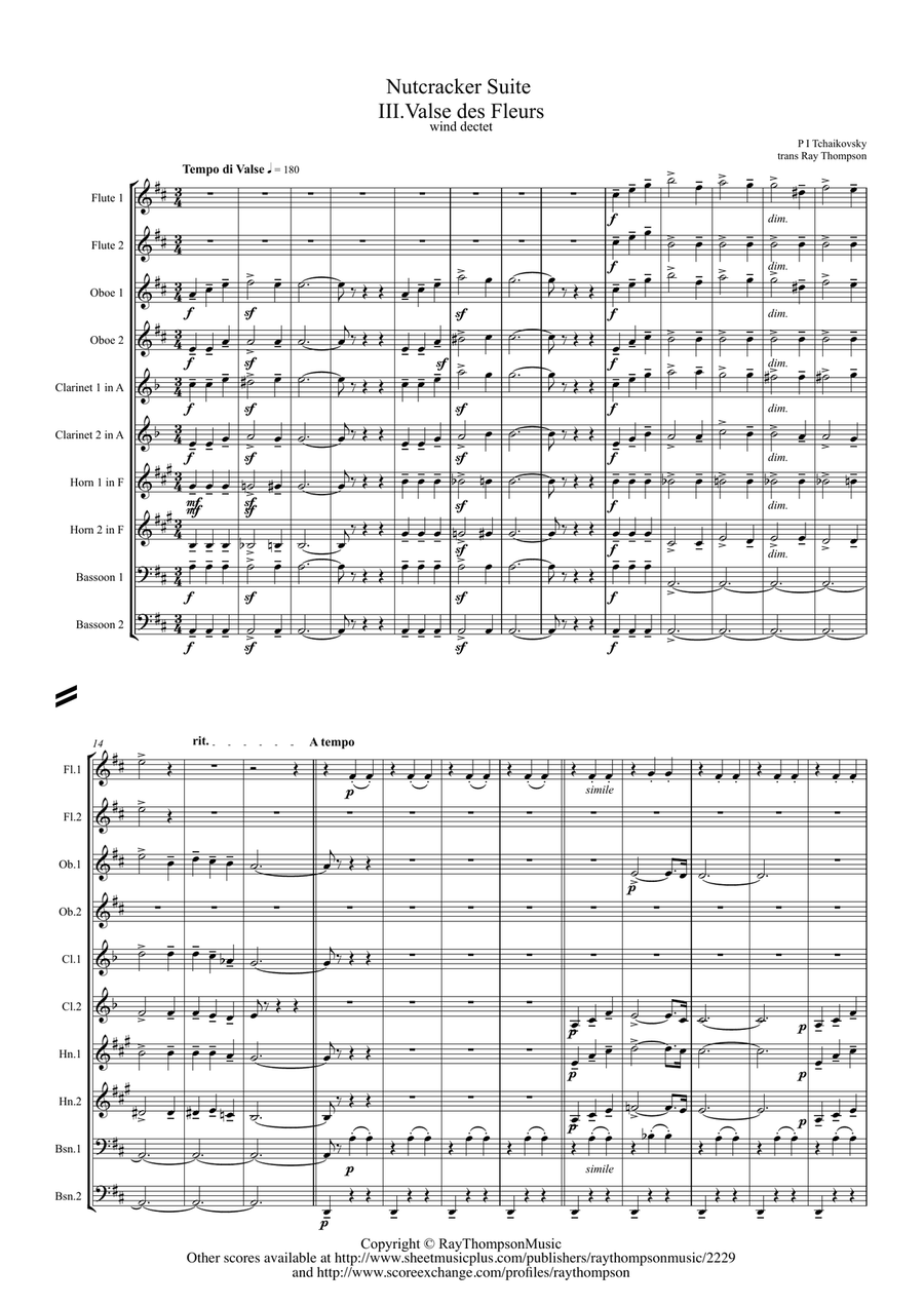 Tchaikovsky: Casse-Noisette (Nutcracker Suite)III.Valse des Fleurs ( Dance of Flowers) - wind dectet Woodwind Quintet scores gallery preview page 1