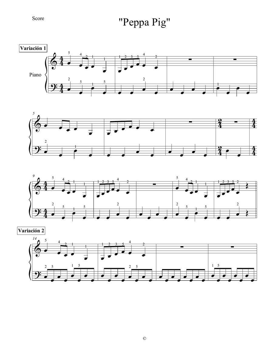Peppa Pig by Julian Nott Easy Piano Digital Sheet Music