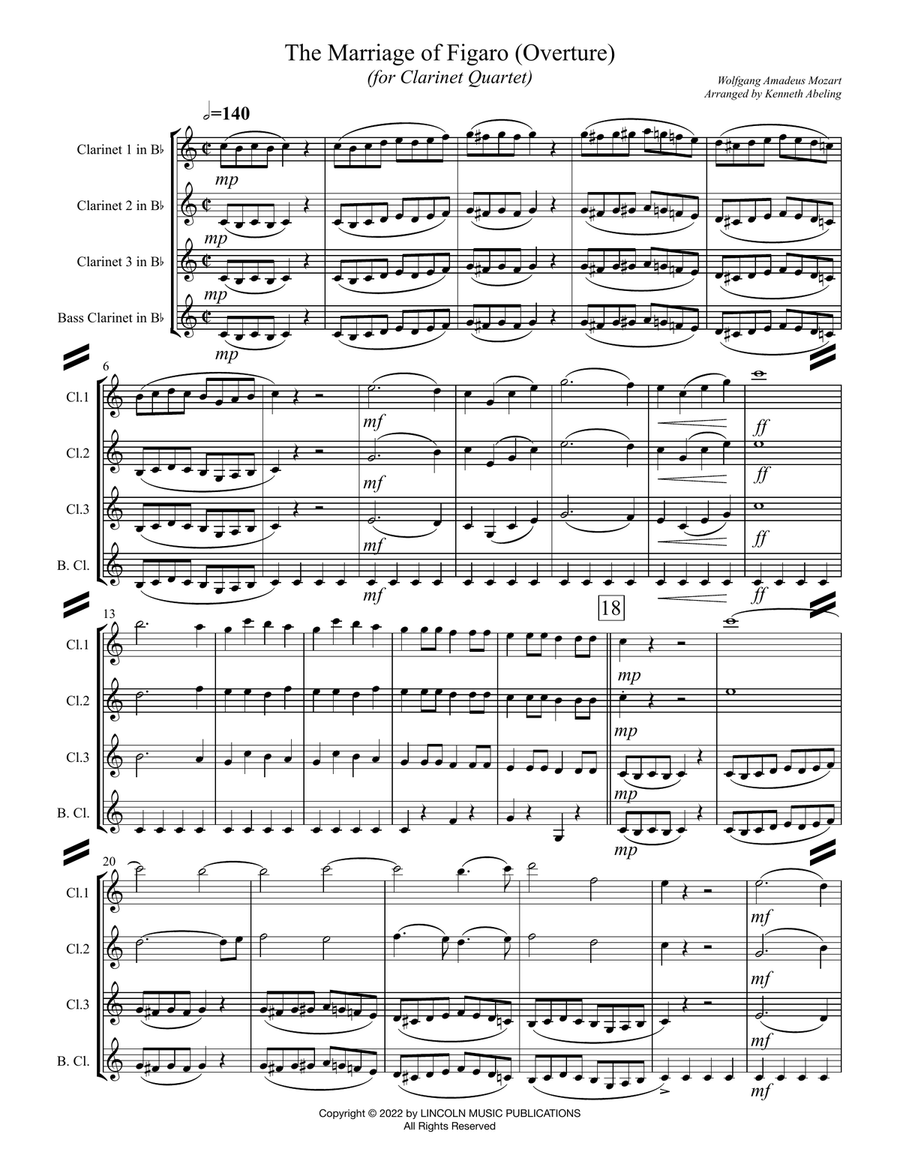 The Marriage of Figaro - Overture (for Clarinet Quartet) Clarinet Quartet scores gallery preview page 2