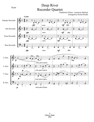 Deep River - Recorder Quartet (SATB) - Intermediate