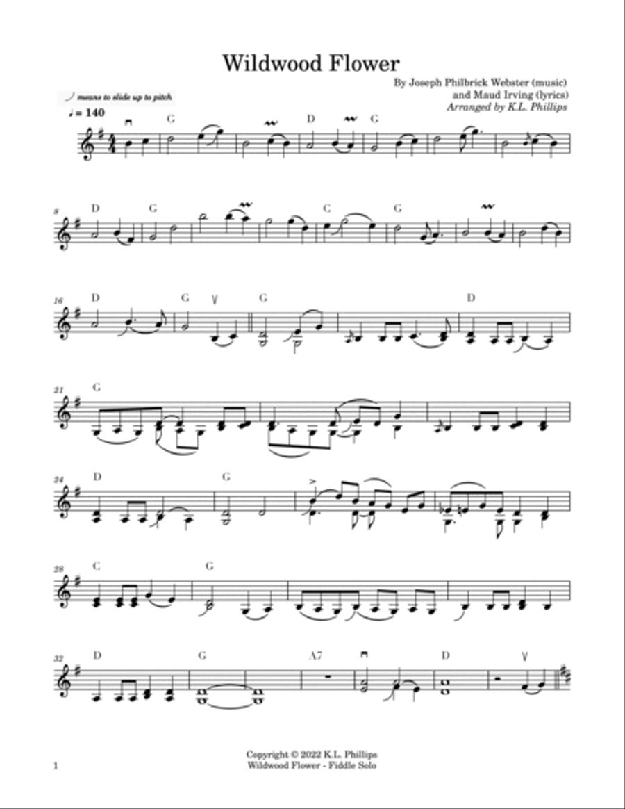 Wildwood Flower - Fiddle Solo with Chords for Guitar Accompaniment Violin Solo scores gallery preview page 2