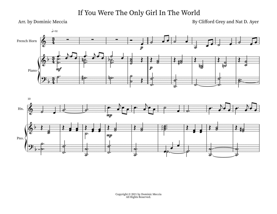 If You Were The Only Girl In The World Horn scores gallery preview page 1