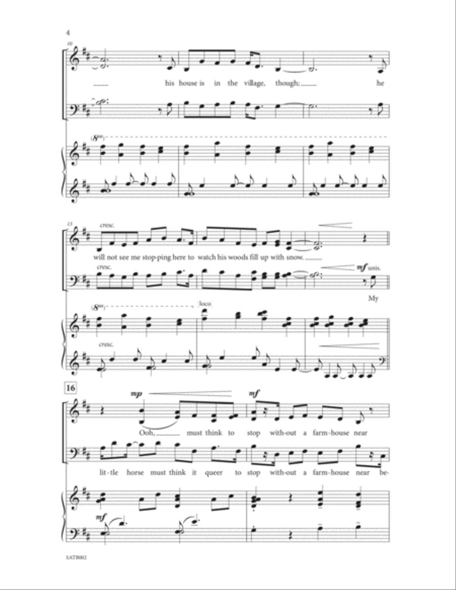 Stopping By Woods On A Snowy Evening (for SATB Voices and Piano Accompaniment) 4-Part scores gallery preview page 3