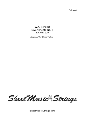 Book cover for Mozart, W.A. - Divertimento No. 5, Kv. 229 for 3 Violins