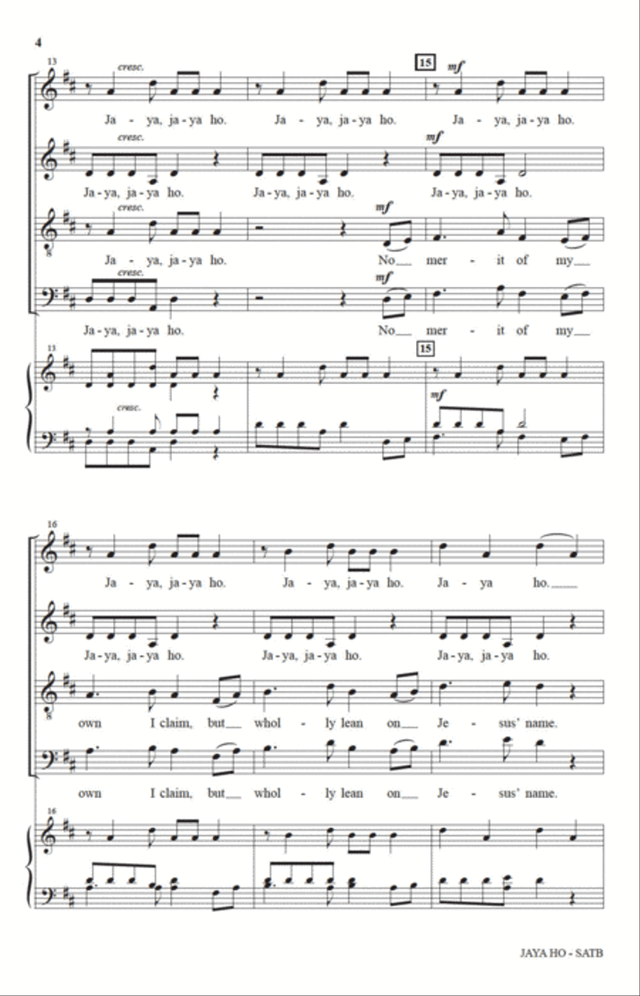 Jaya Ho (The Solid Rock) (arr. Diane Hannibal) 4-Part scores gallery preview page 3